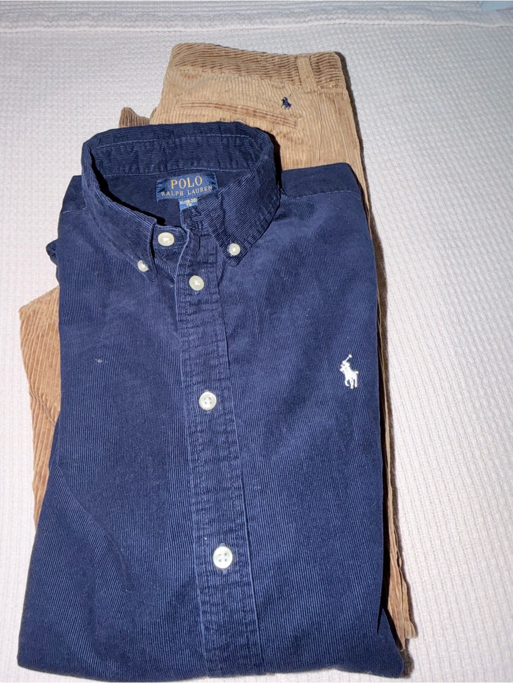 Polo by Ralph Lauren Navy Corduroy Button-Down Shirt with White Pony